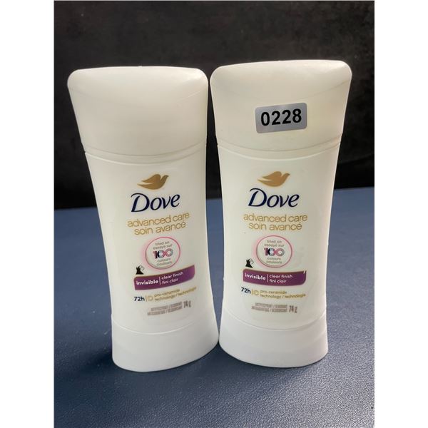 Lot of 2 Dove Advanced Care Invisible/Clear Finish Deodorants/Antiperspirants (74g) Brand New