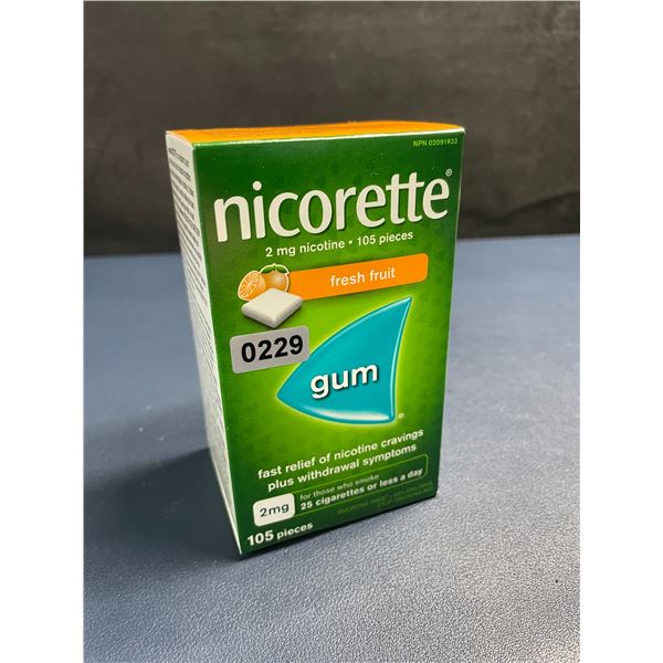 Nicorette Gum (105pcs) Fresh Fruit; 2mg Nicotine; For Fast relief of Nicotine/Smoking Cravings - New