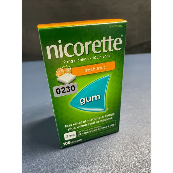 Nicorette Gum (105pcs) Fresh Fruit; 2mg Nicotine; For Fast relief of Nicotine/Smoking Cravings - New