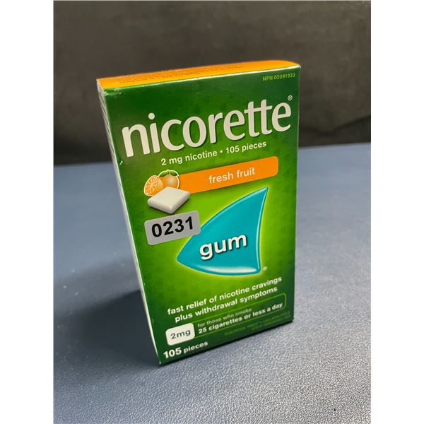Nicorette Gum (105pcs) Fresh Fruit; 2mg Nicotine; For Fast relief of Nicotine/Smoking Cravings - New
