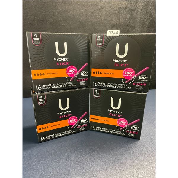 4 Boxes of U by Kotex Click Compact Unscented Tampons (16 Per Box) Super Plus - New Sealed