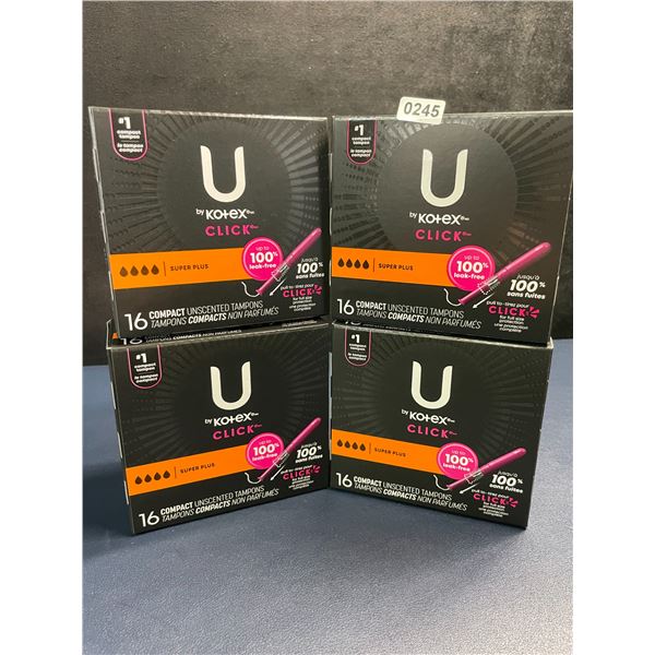 4 Boxes of U by Kotex Click Compact Unscented Tampons (16 Per Box) Super Plus - New Sealed