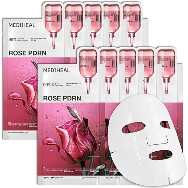 MEDIHEAL Rose PDRN Essential Face Sheet Masks for Healthy Glow (10pcs) Korean Skincare Product