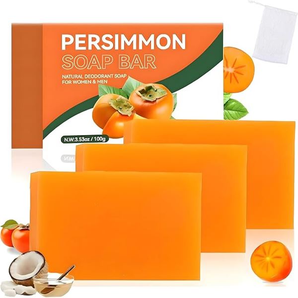 3-Pack of Persimmon Soap Bars (100g) Natural Deodorant Soaps for Stubborn Odor/Sweat - New Sealed