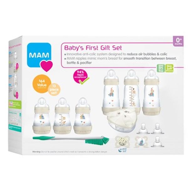 MAM 13PC Baby Bottle Gift Set; Anti-Colic Bottle Design (For 0+months) New Sealed! ($64 Value!)
