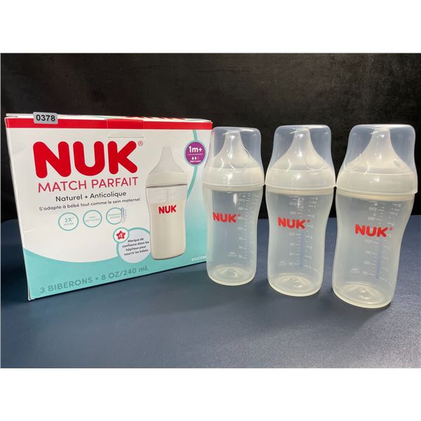 NUK Perfect Match 3-Pack Baby Bottles; Natural + Anti-Colic (1m+) Includes 3x 240ml Bottles - New