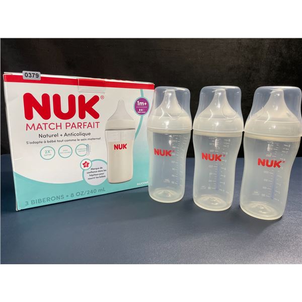 NUK Perfect Match 3-Pack Baby Bottles; Natural + Anti-Colic (1m+) Includes 3x 240ml Bottles - New
