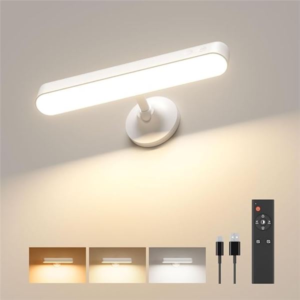 LED Rechargeable Wall Light w/ Remote Control; 15 RGB Colors, Dimmable Brightness (White) New