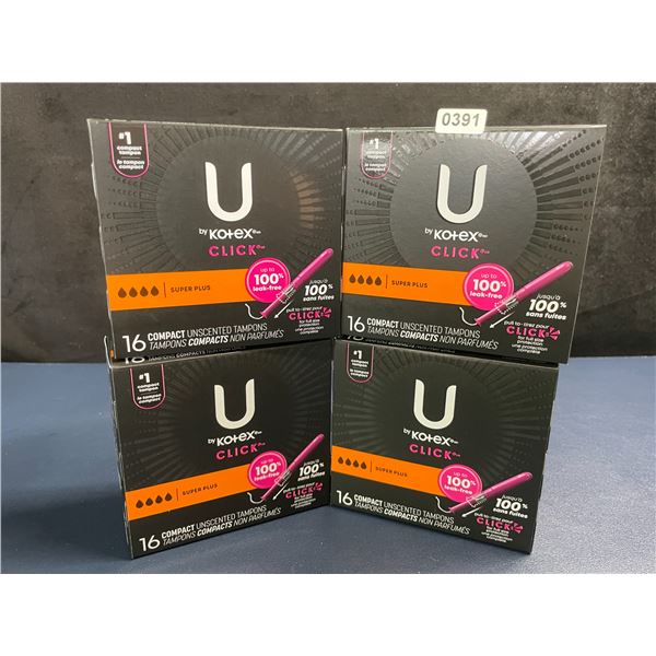 4 Boxes of U by Kotex Click Compact Unscented Tampons (16 Per Box) Super Plus - New Sealed