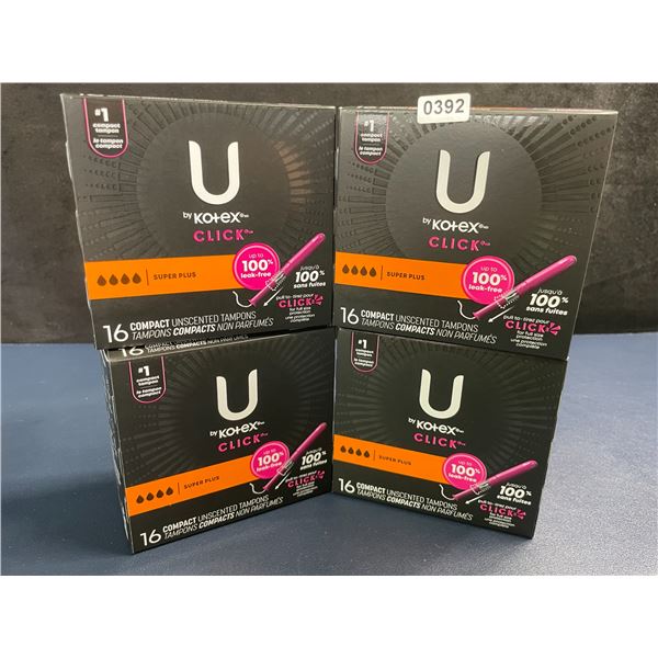 4 Boxes of U by Kotex Click Compact Unscented Tampons (16 Per Box) Super Plus - New Sealed