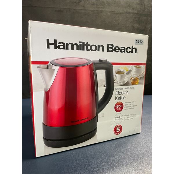 Hamilton Beach 1500W Stainless Steel Electric Kettle (1.0 Litre) Red w/ Auto Shutoff - New Sealed!