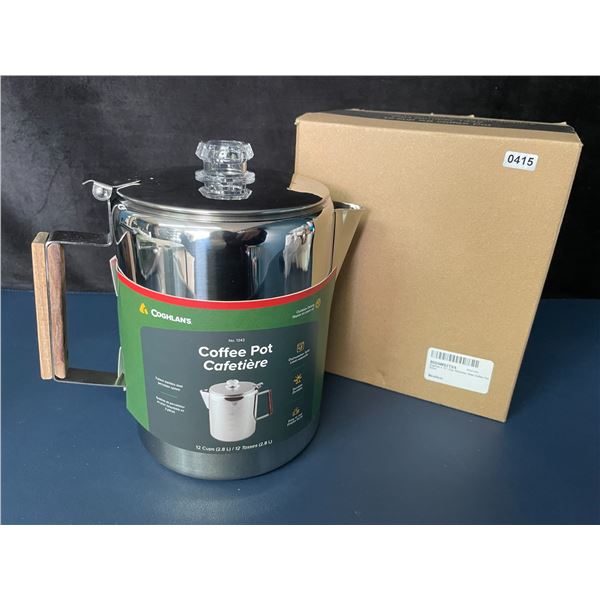 Coghlan's 12-Cup Stainless Steel Coffee Pot - Rugged 3-Piece Camping Percolator - New in Box!