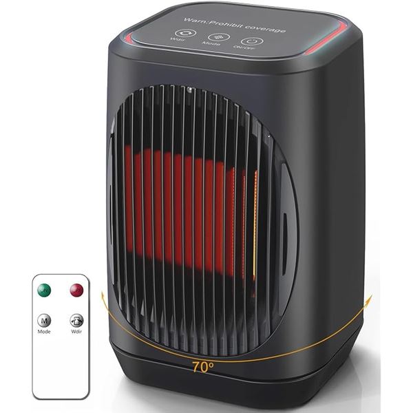 Portable Electric Space Heater (1500W) with Remote; 3 Modes, 70° Oscillation - Brand New