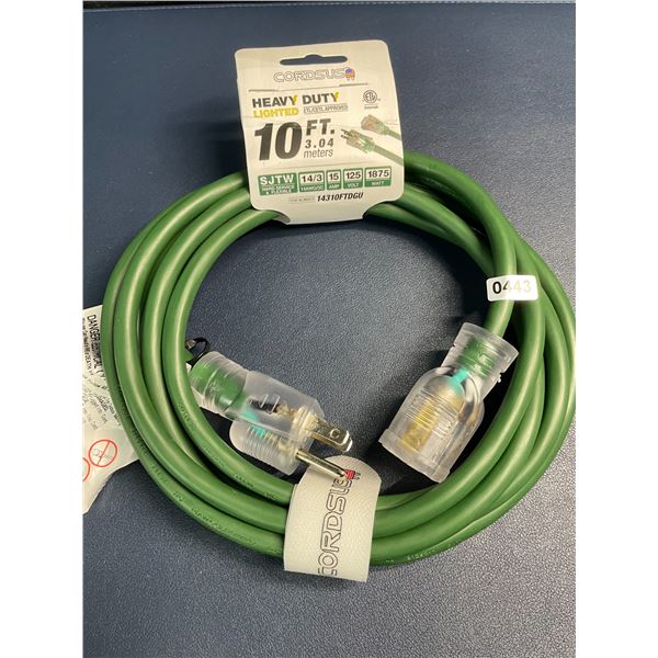Heavy Duty Lighted 10FT Extension Cord for Outdoors/Indoors; 3-Wire Grounded - Brand New!