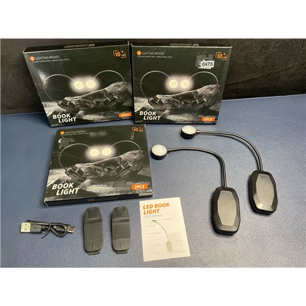 3 Packs/6pcs LED Book Lights; Flexible/Gooseneck Clamp-On Design; Great for Reading/Crafting - New