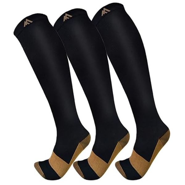 3-Pairs of Copper Compression Socks for Men/Women; Great for Running, Medical Purposes, Travel, etc.