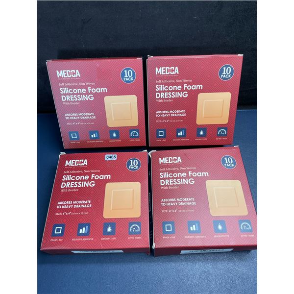4 Boxes Medca 4" x 4" Silicone Foam Medical Dressings (10 Per Pack/40pcs Total) Brand New