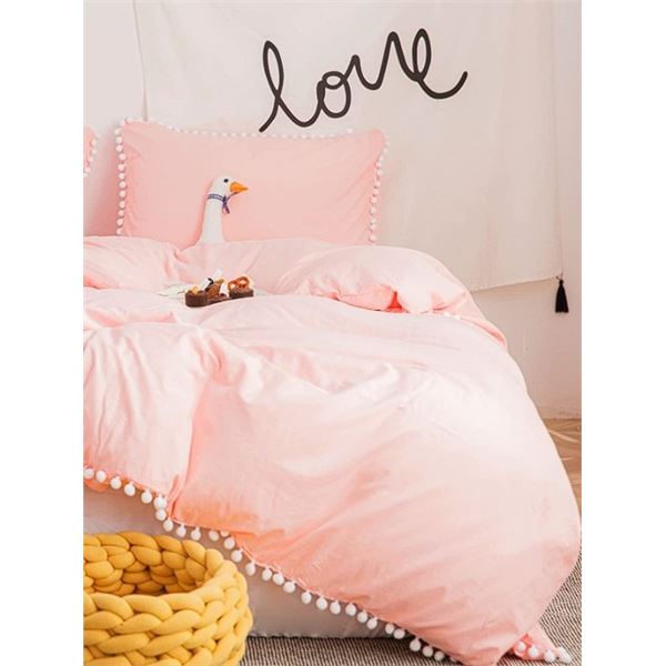 Pink Pom-Pom Duvet Bed Cover Set (Twin/Twin XL) 1 Duvet Cover + 1 Pillow Case - New!