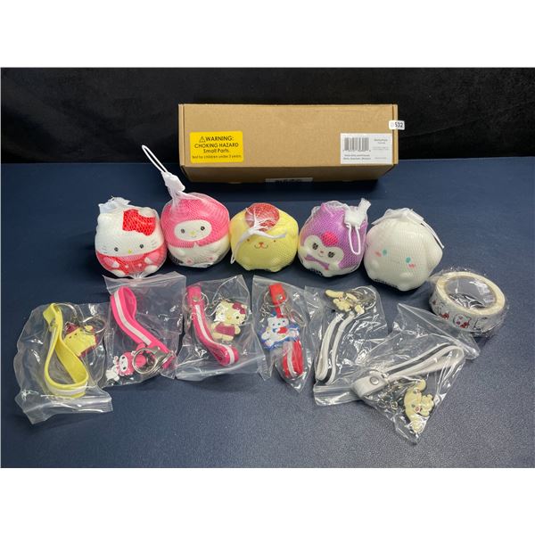 12PC Hello Kitty & Friends Squishies Toys/Keychains/Sticker Kawaii Accessory Set - New in Box