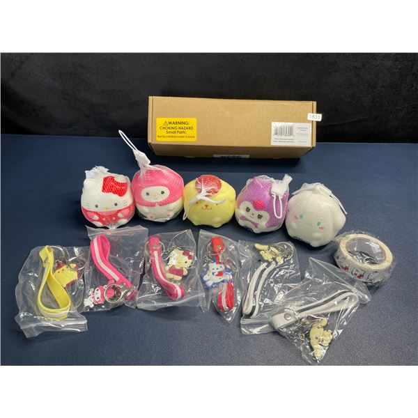12PC Hello Kitty & Friends Squishies Toys/Keychains/Sticker Kawaii Accessory Set - New in Box