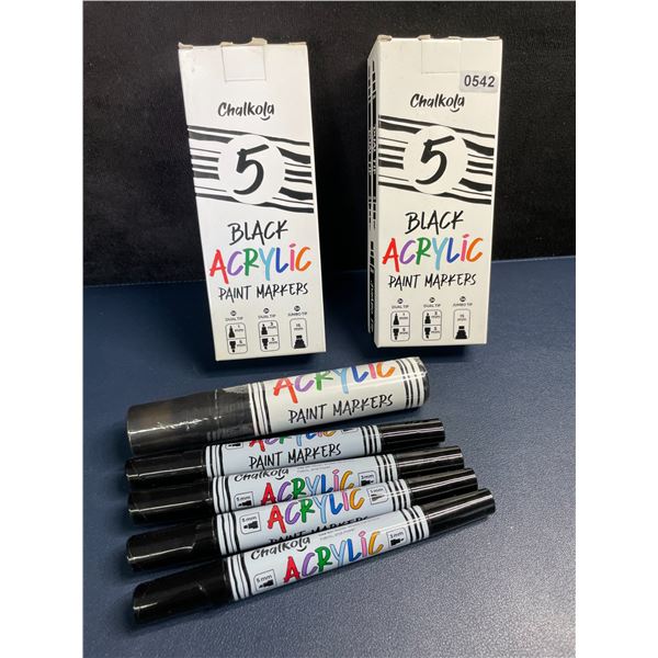 2 Packs of Chalkola Black Acrylic Markers/Paint Pens (5 Each/10pcs) Dual Tip/Multi-Surface - NEW