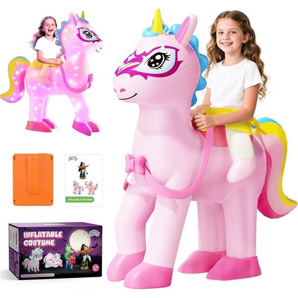 Inflatable Light-Up Unicorn Costume for Kids (Ages 6-10) For Halloween, Parties, etc. New Sealed!