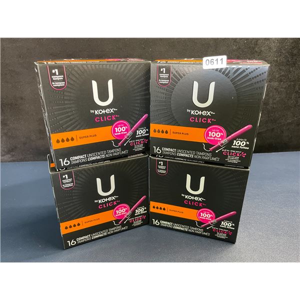 4 Boxes of U by Kotex Click Compact Unscented Tampons (16 Per Box) Super Plus - New Sealed