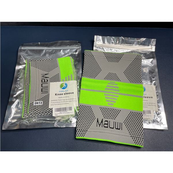 Lot of 2 Mauwi Knee Braces/Sleeves - For Pain/Arthritis Relief (Size L) Grey/Green - New