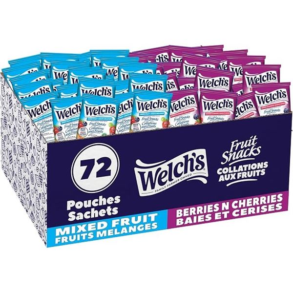 Welch's Fruit Snacks (Box of 72 Packs) Mixed Fruit & Berries N' Cherries Indiv. Bags - New Sealed!