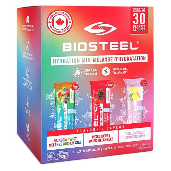 BIOSTEEL Hydration Mix (30 Packets) Rainbow Twist, Mixed Berry, & Pink Lemonade - New Sealed