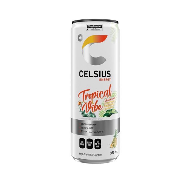 CELSIUS Sparkling Tropical Vibe Zero Sugar Energy Drinks (12 x 355ml Cans) New Sealed!