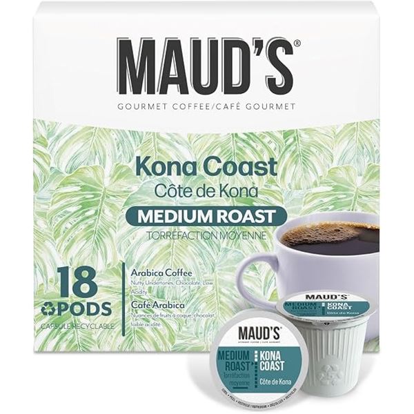 MAUD'S Gourmet Coffee Kona Coast Medium Roast Coffee Pods (18 Pods) K-Cup Pods - New Sealed