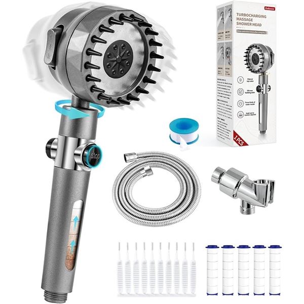 Handheld High-Pressure Adjustable Shower Head; 3 Spray Modes with Hose & 5 Filters - NEW