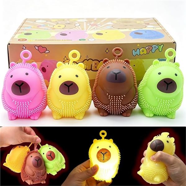 12-Pack of Squishy/Light-Up Capybara Sensory Toys; Cute Glow-In-The-Dark Squishy Toys - New
