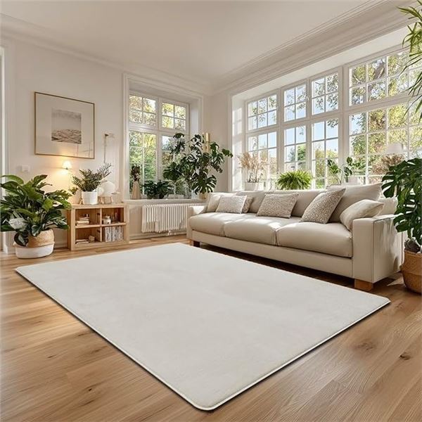 Large Fluffy Area Rug/Carpet (6.5FT x 9.8FT) White Plush Rug for Living Room/Bedroom - New Sealed!