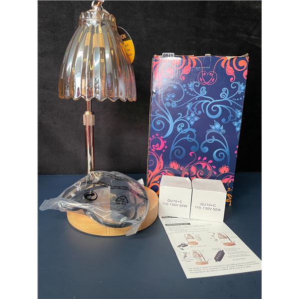 Electric Candle Warmer Lamp w/ Glass Shade & Wood Base, 2x Bulbs Included, Adjustable Height - New!