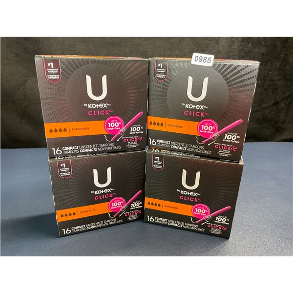 4 Boxes of U by Kotex Click Compact Unscented Tampons (16 Per Box) Super Plus - New Sealed