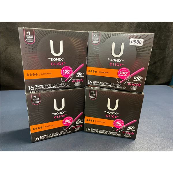 4 Boxes of U by Kotex Click Compact Unscented Tampons (16 Per Box) Super Plus - New Sealed