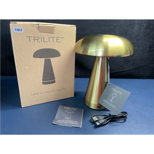 TriLite Metallic Gold Cordless LED Table Lamp; USB Rechargeable, Dimmable, 3 Brightness Levels - New