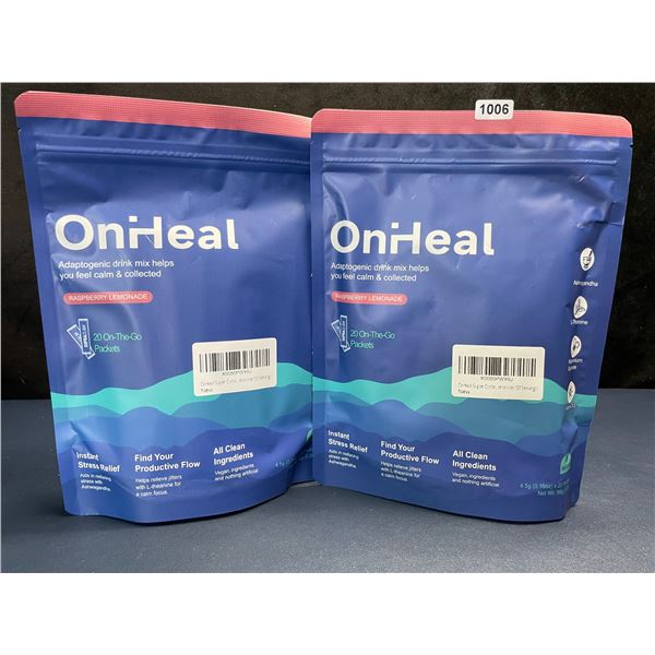 2 Bags of OnHeal Adaptogenic Stress-Relief Drink Mix Packets (20pcs) Raspberry Lemonade - New Sealed