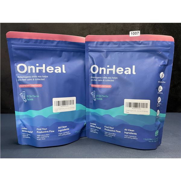 2 Bags of OnHeal Adaptogenic Stress-Relief Drink Mix Packets (20pcs) Raspberry Lemonade - New Sealed