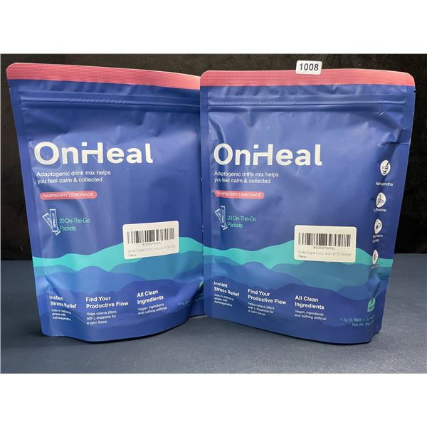 2 Bags of OnHeal Adaptogenic Stress-Relief Drink Mix Packets (20pcs) Raspberry Lemonade - New Sealed