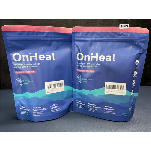 2 Bags of OnHeal Adaptogenic Stress-Relief Drink Mix Packets (20pcs) Raspberry Lemonade - New Sealed
