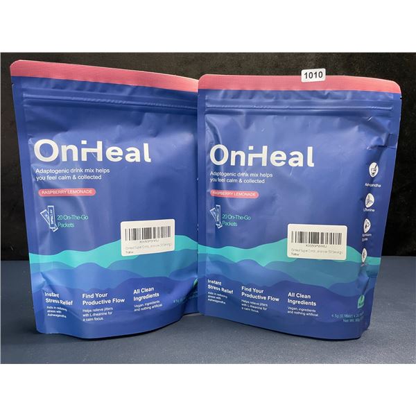 2 Bags of OnHeal Adaptogenic Stress-Relief Drink Mix Packets (20pcs) Raspberry Lemonade - New Sealed
