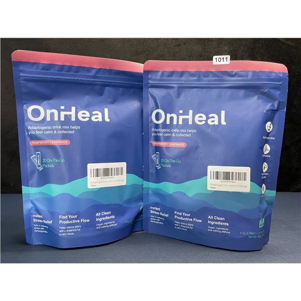 2 Bags of OnHeal Adaptogenic Stress-Relief Drink Mix Packets (20pcs) Raspberry Lemonade - New Sealed