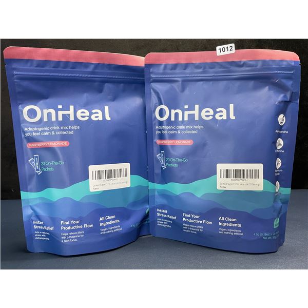 2 Bags of OnHeal Adaptogenic Stress-Relief Drink Mix Packets (20pcs) Raspberry Lemonade - New Sealed