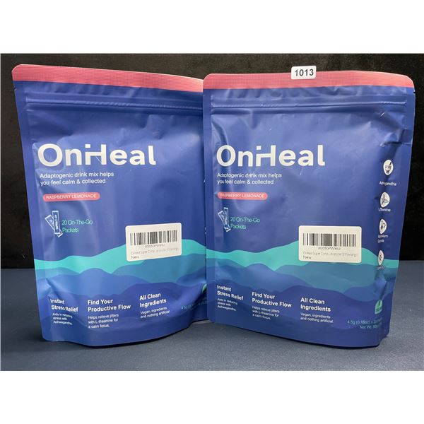 2 Bags of OnHeal Adaptogenic Stress-Relief Drink Mix Packets (20pcs) Raspberry Lemonade - New Sealed