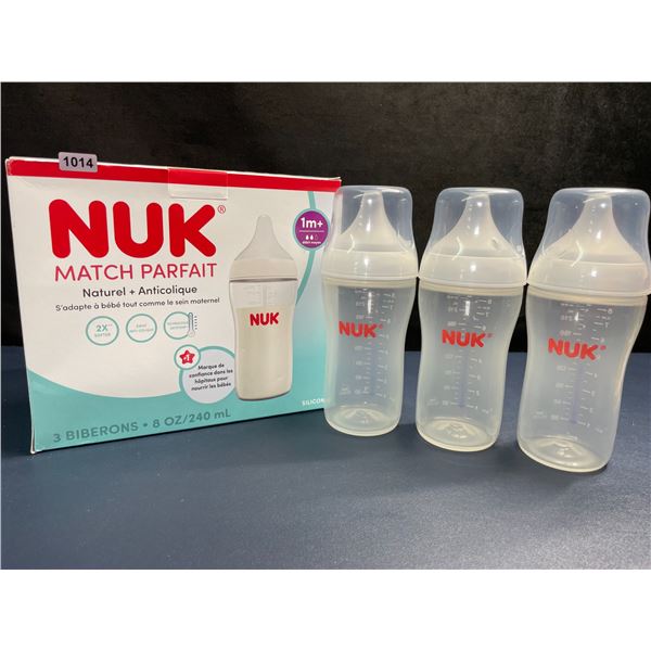 NUK Perfect Match 3-Pack Baby Bottles; Natural + Anti-Colic (1m+) Includes 3x 240ml Bottles - New