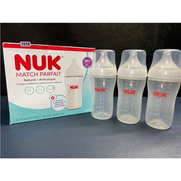 NUK Perfect Match 3-Pack Baby Bottles; Natural + Anti-Colic (1m+) Includes 3x 240ml Bottles - New