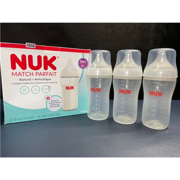 NUK Perfect Match 3-Pack Baby Bottles; Natural + Anti-Colic (1m+) Includes 3x 240ml Bottles - New